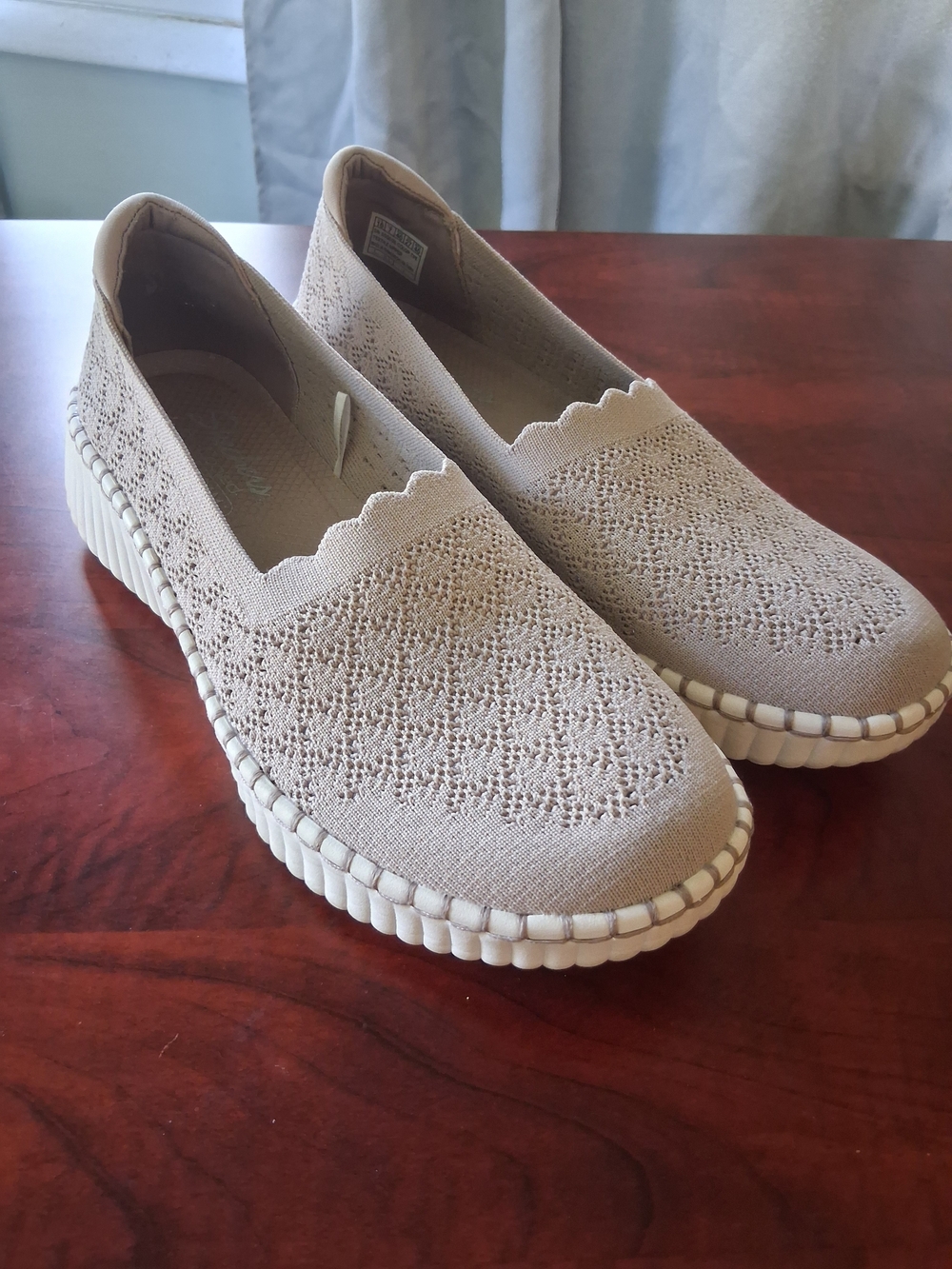Skechers Knit Slip-On Flats in Light Beige